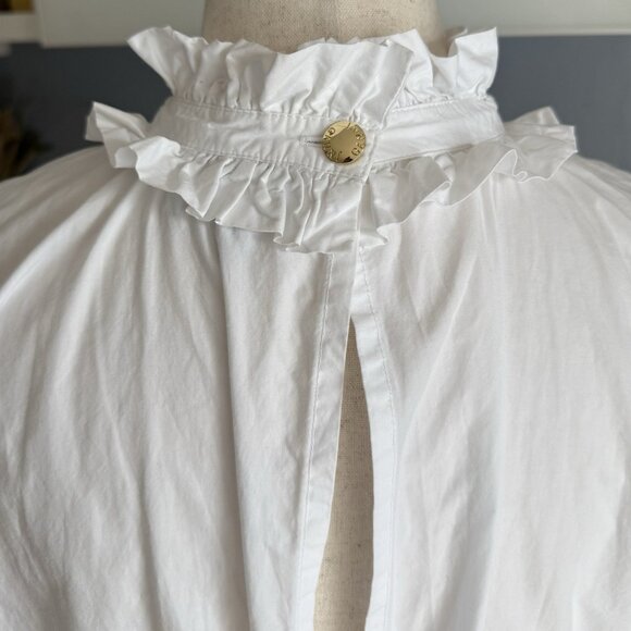 SOLD Cotton Poplin Cropped Blouse White High Neck Ruffle Peasant Coquette 42 - Picture 6 of 12